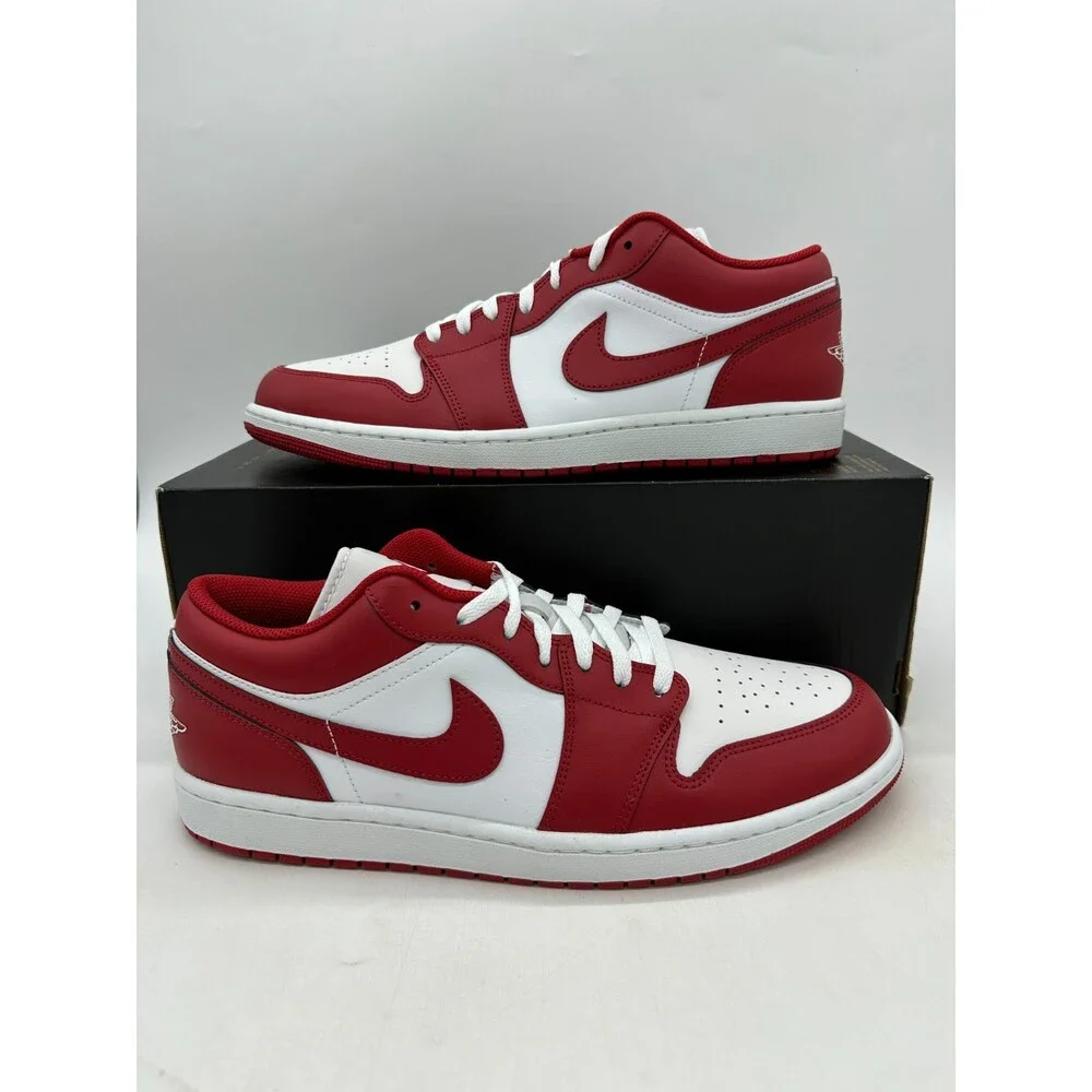 Air Jordan 1 Low Men's Size 11 Red White Leather Athletic Shoes 553558 166